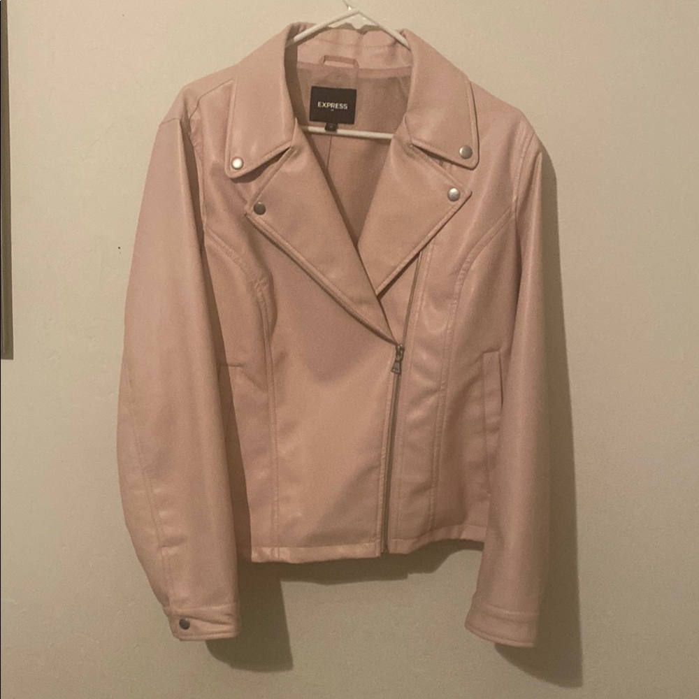 Express Pink faux Leather Moto Jacket Asymmetrical Zipper. Like new.